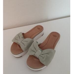 UGG Joan Ladies Green Bow Accent Slip On Platform Slides Sandals size 7.5